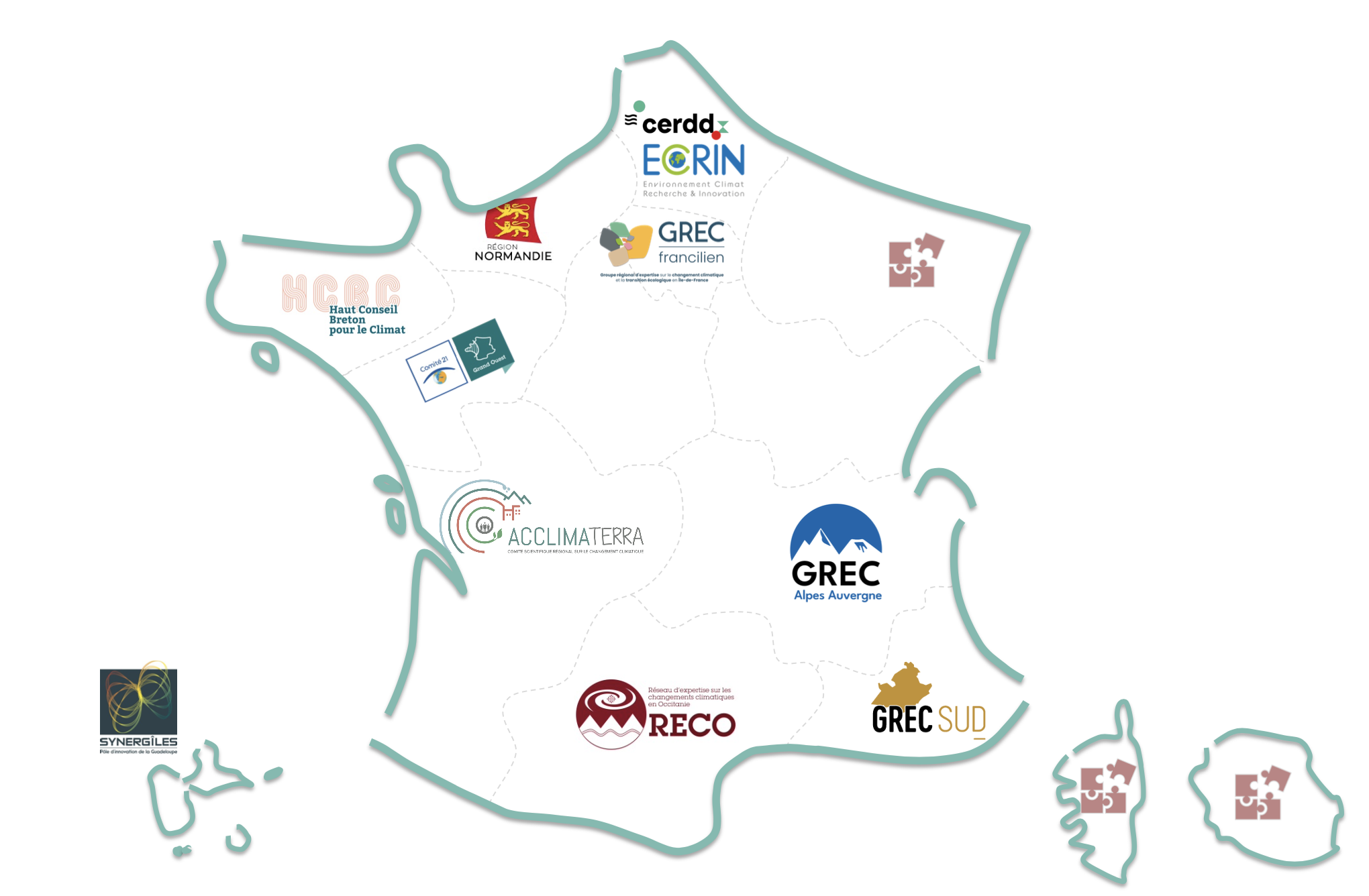 Carte des groupements d'experts régionaux sur la climat. (Source : www.acclimaterra.fr